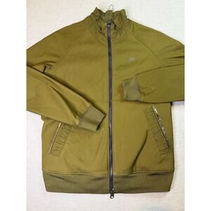 Nike Track Jacket Womens Medium Olive Green Excellent Ruched Mock Neck Full Zip